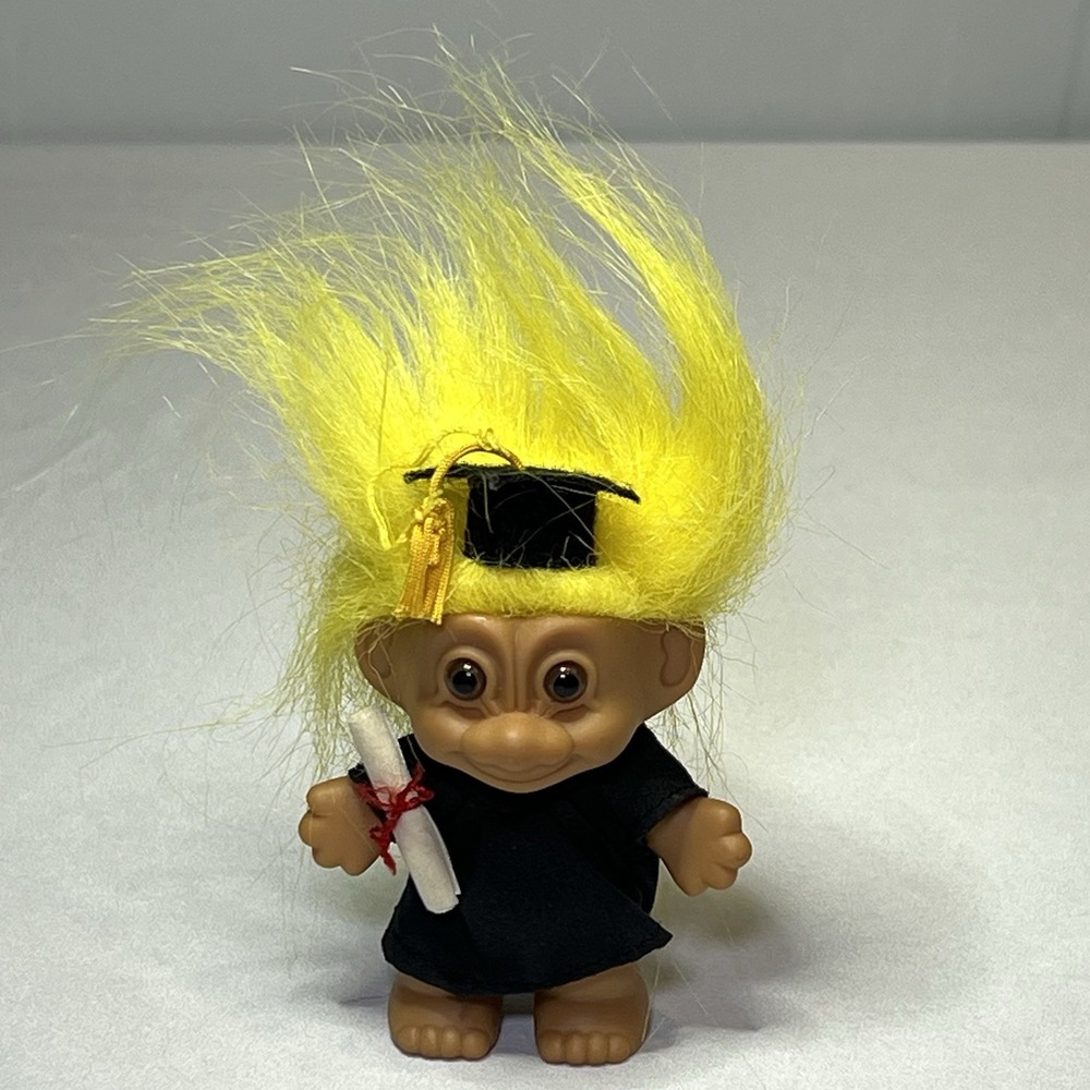 Vintage RUSS Troll Doll Graduation Graduate with Diploma Yellow Hair 1999s